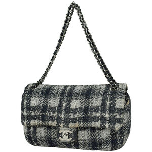 CHANEL Coco Mark Chain Shoulder Bag with Double and Tweed Print Nylon in Blac...